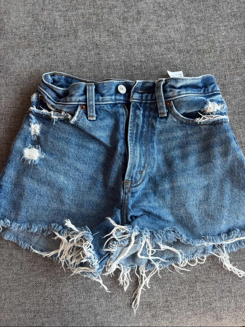 Distressed High-Rise Denim Shorts - Blue